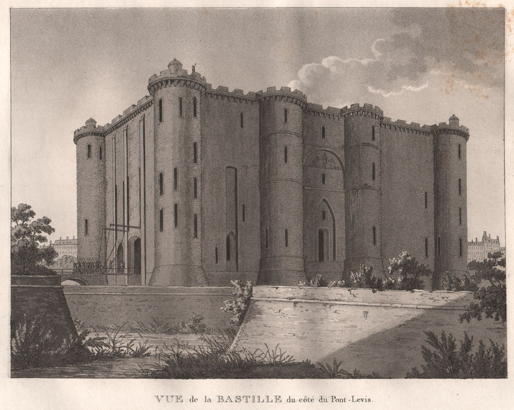 PARIS. Bastille du Côté du Pont-Levis. Aquatint 1808 old antique print picture
